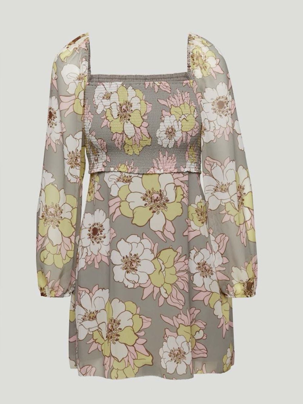 Aritzia Wilfred Villa Dress - Basalt Grey/ Poetic Pink Floral Long Sleeve Mini